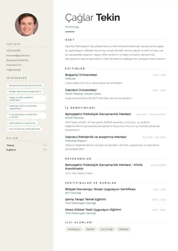 Psikolog CV Örnekleri cv indir